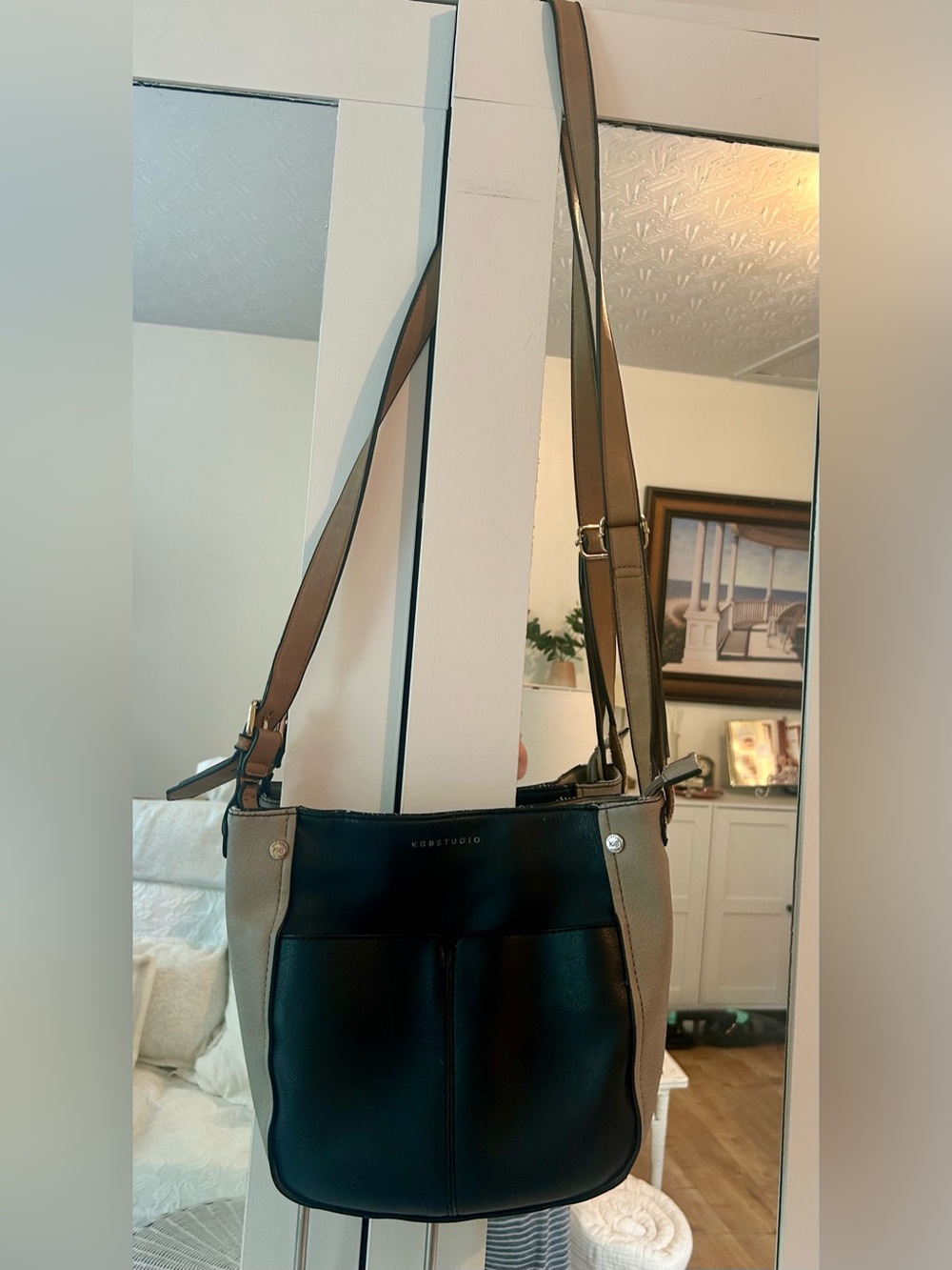 KGB Studio Black & Taupe Crossbody Bag - Functional & Chic
